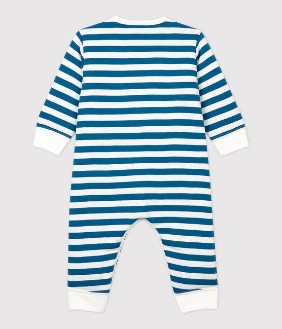 Wattierter Baby-Overall ohne Füße aus Baumwolle mit blauen Streifen MALLARD/ MARSHMALLOW